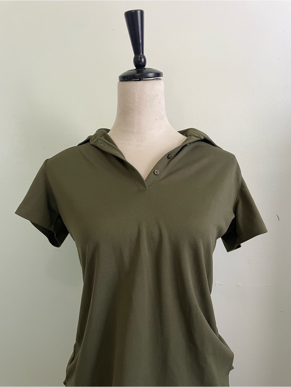 Lady Hagen Black and Olive Green Button-Down Polo Tops